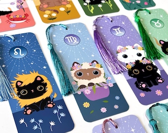 Zodiac Cat Bookmark – Cute Kawaii Cat Lover Gift, 12 Star Signs Available, Astrology Gift