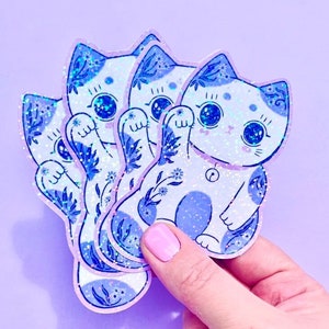 Lucky Cat Sticker - Sparkly cute cat sticker for kawaii cat lovers