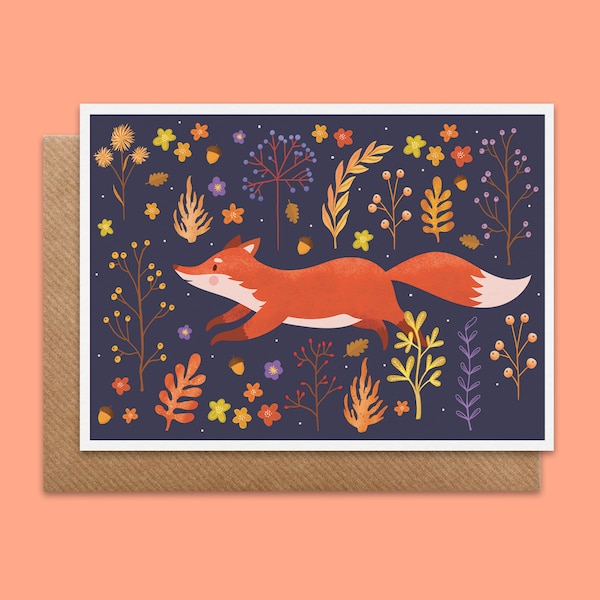 Fox greeting card - Cute fox birthday card