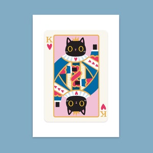 Impression d'art chat roi de coeur - cadeau romantique de la Saint-Valentin pour les amoureux des chats, art mural fantaisiste