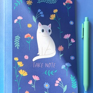 Wildflower White Cat Notebook beautiful springtime stationery recycled eco friendly paper image 4