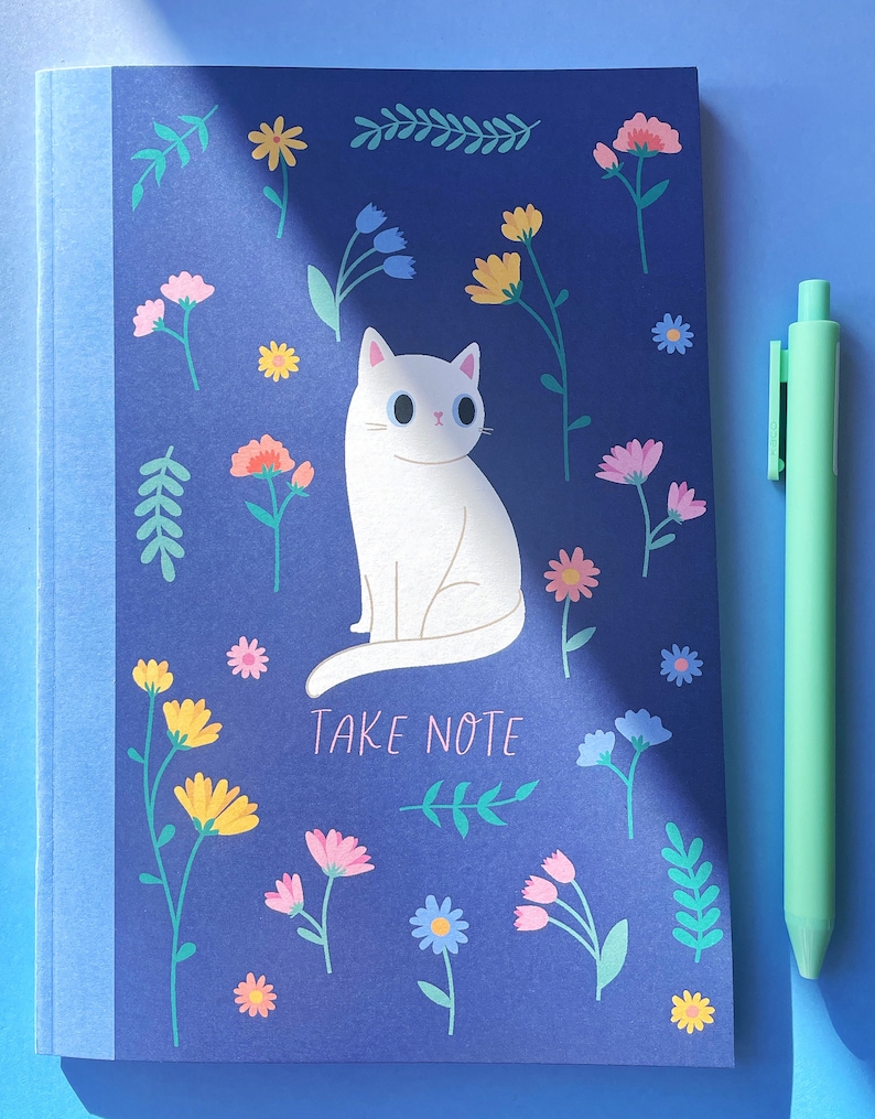 Wildflower White Cat Notebook beautiful springtime stationery recycled eco friendly paper image 4