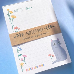 Cat Notepad - Wildflower collection - spring stationery, cat notebook, kawaii notepad