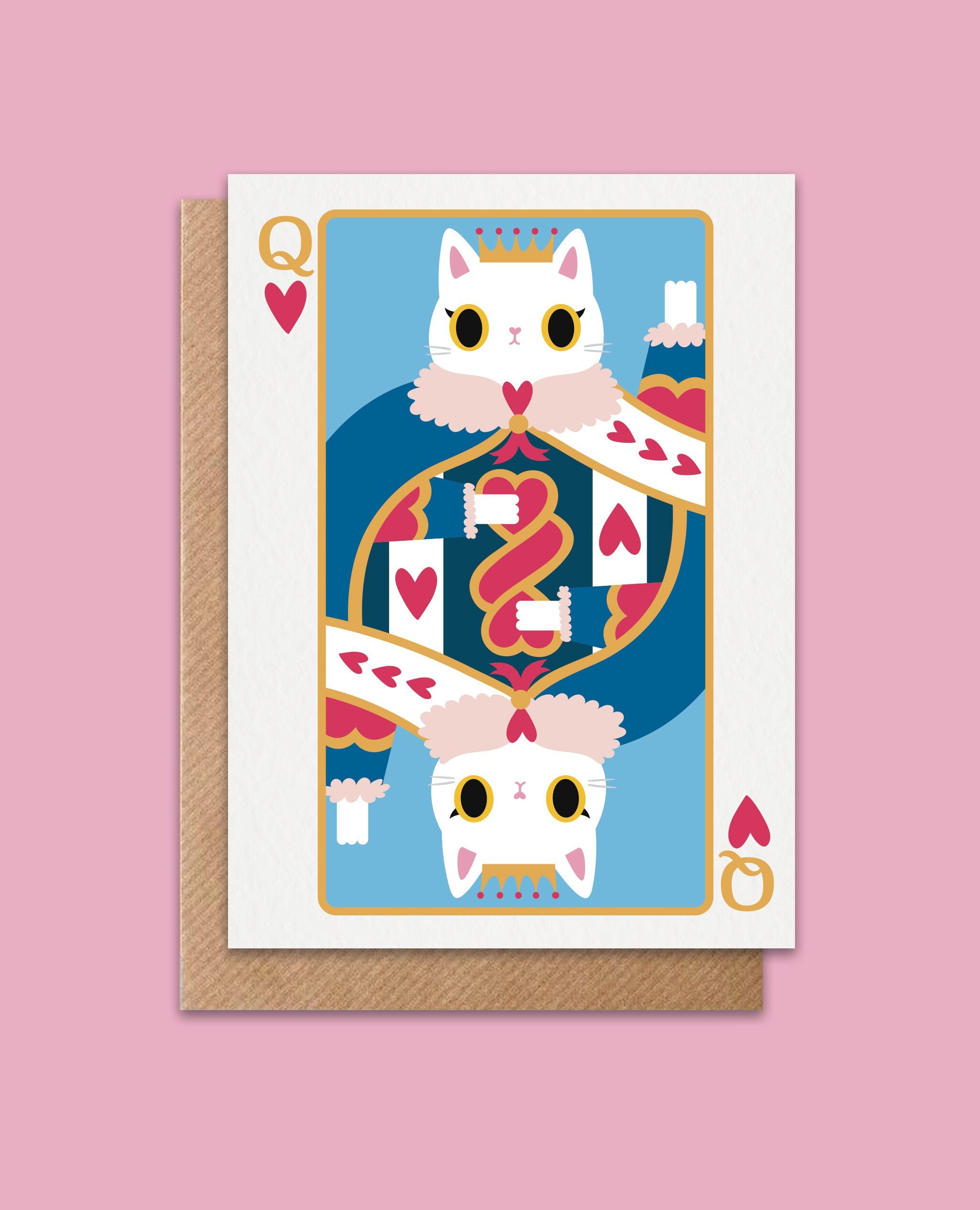 Queen of Hearts Cat Card: Kawaii Valentine's Anniversary Greeting