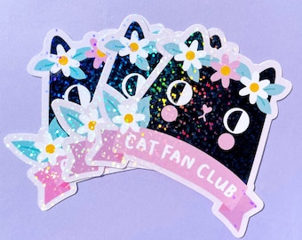 Black Cat Fan Club sticker, kawaii stickers, cute cat vinyl sticker,  cat laptop decal