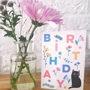 Happy Birthday Cat Card cute birthday card cat lover card black cat illustration image 2