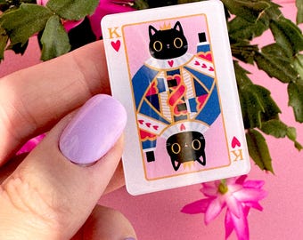 King of Hearts Cat Acrylic Pin - Cute Kawaii Pin, Playing Card Pin Badge