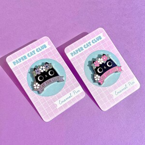 Black Cat Fan Club Enamel Pin Badge, hard enamel pin, cat lapel badge, cat pin, cute cat pin, kawaii pin badge image 2