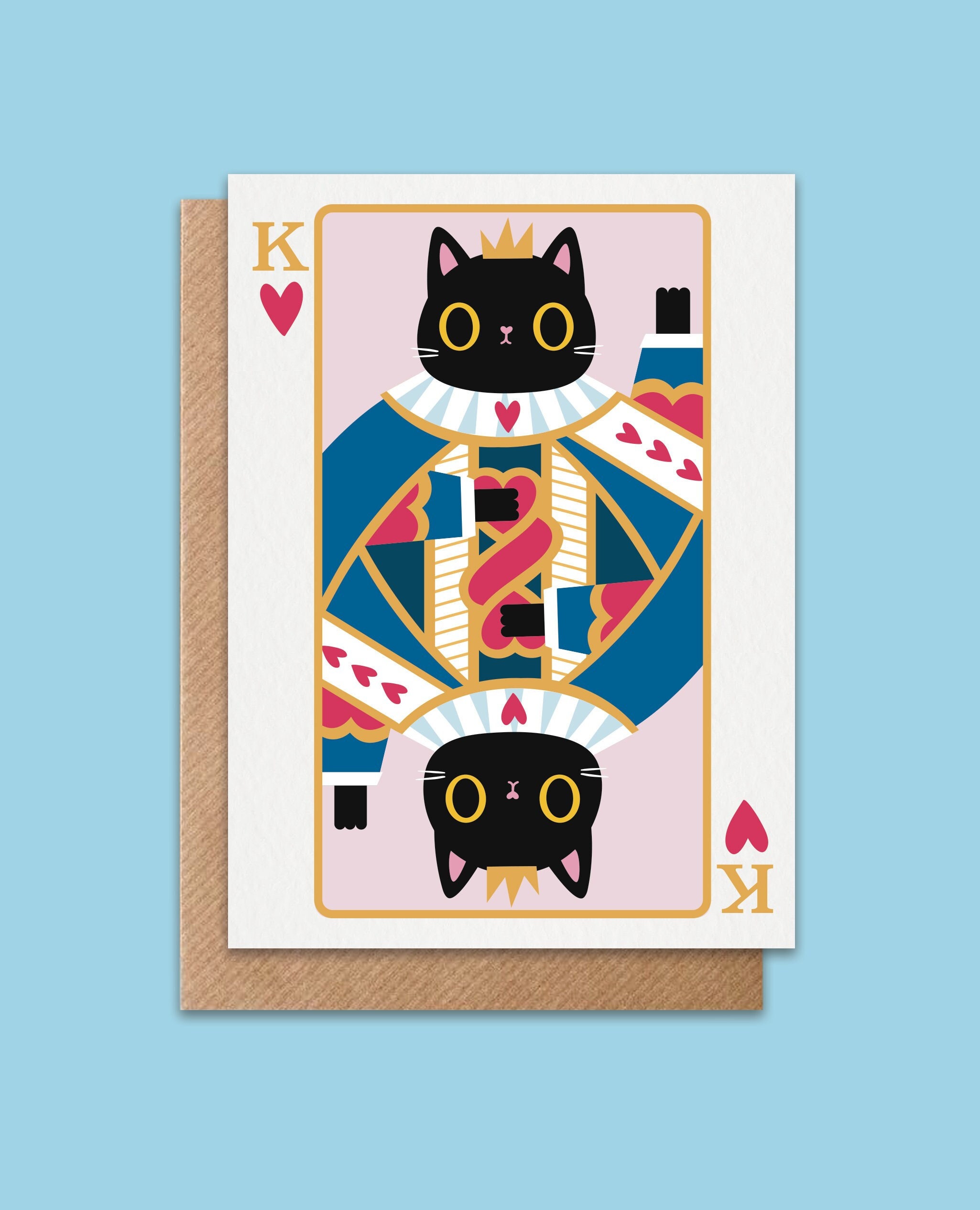 絵画。壁掛け原画【Cute cat cake】0 3 Kawaii King of Hearts Cat Card – Valentine's, Anniversary