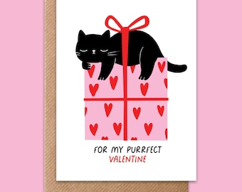 Black Cat Valentine's Day Card – Cute Cat Lover Gift, Eco-Friendly, Blank Inside