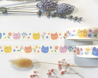 Cute Cat Washi Tape - springtime, floral washi for journaling, bullet journals and planner spreads.