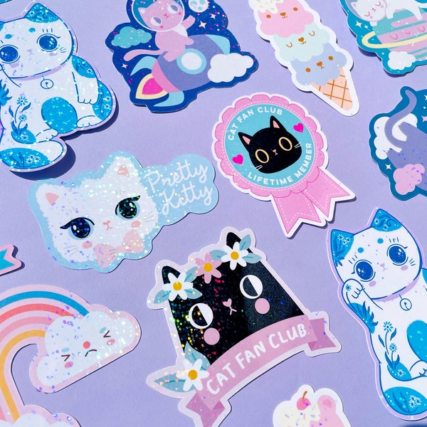 Sticker Saver Pack - choose your own stickers kawaii sparkle vinyl stickers, laptop decal cute cat stickers