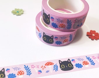 Cat washi tape. Cute Kawaii pink washi tape for scrapbooking, journal spreads and crafts.