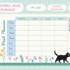 Super Cute Meal Planner Printable Flower and Cat Theme - Etsy
