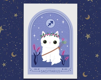 Sagittarius Zodiac Kitty Art print cute star sign print - Astrology art