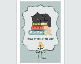 Mini art prints - cute cat bookish mini prints