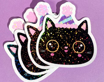 Party Cat - Sparkly cute cat sticker for kawaii cat lovers