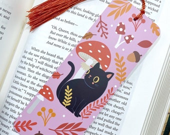 Autumn Cat Bookmark with Orange Tassel: Book Lover Gift