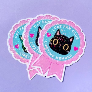 Cute Cat Sticker - Cat Fan Club vinyl sparkle sticker - cat stickers - journal sticker - water bottle sticker - cat laptop decal