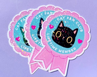 Cute Cat Sticker - Cat Fan Club vinyl sparkle sticker - cat stickers - journal sticker - water bottle sticker - cat laptop decal