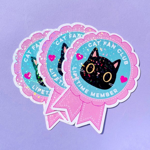 Cute Cat Sticker - Cat Fan Club vinyl sparkle sticker - cat stickers - journal sticker - water bottle sticker - cat laptop decal