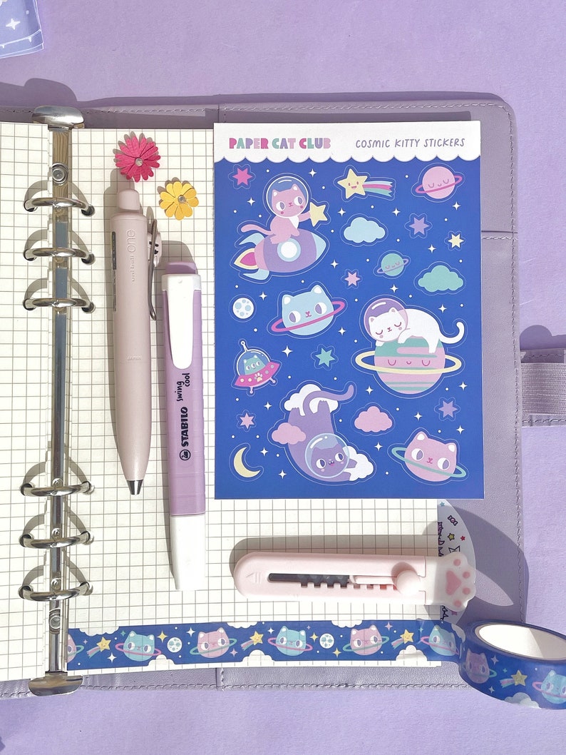 Space Kitty Planner Sticker Sheet – Cute Space Cat Stickers for ...