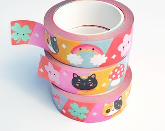 Lucky Cat Washi Tape, Rainbow Washi Tape for Bullet Journal, Cute Maneki Neko rainbow tape