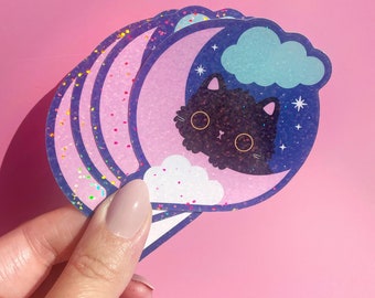 Moon Cat - Sparkly cute cat sticker astrology constellation space sticker