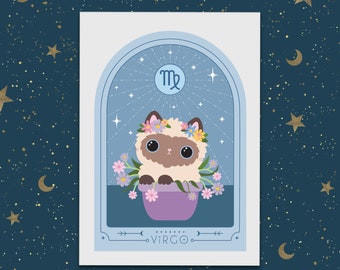 Virgo Zodiac Kitty Art print cute star sign print - Astrology art