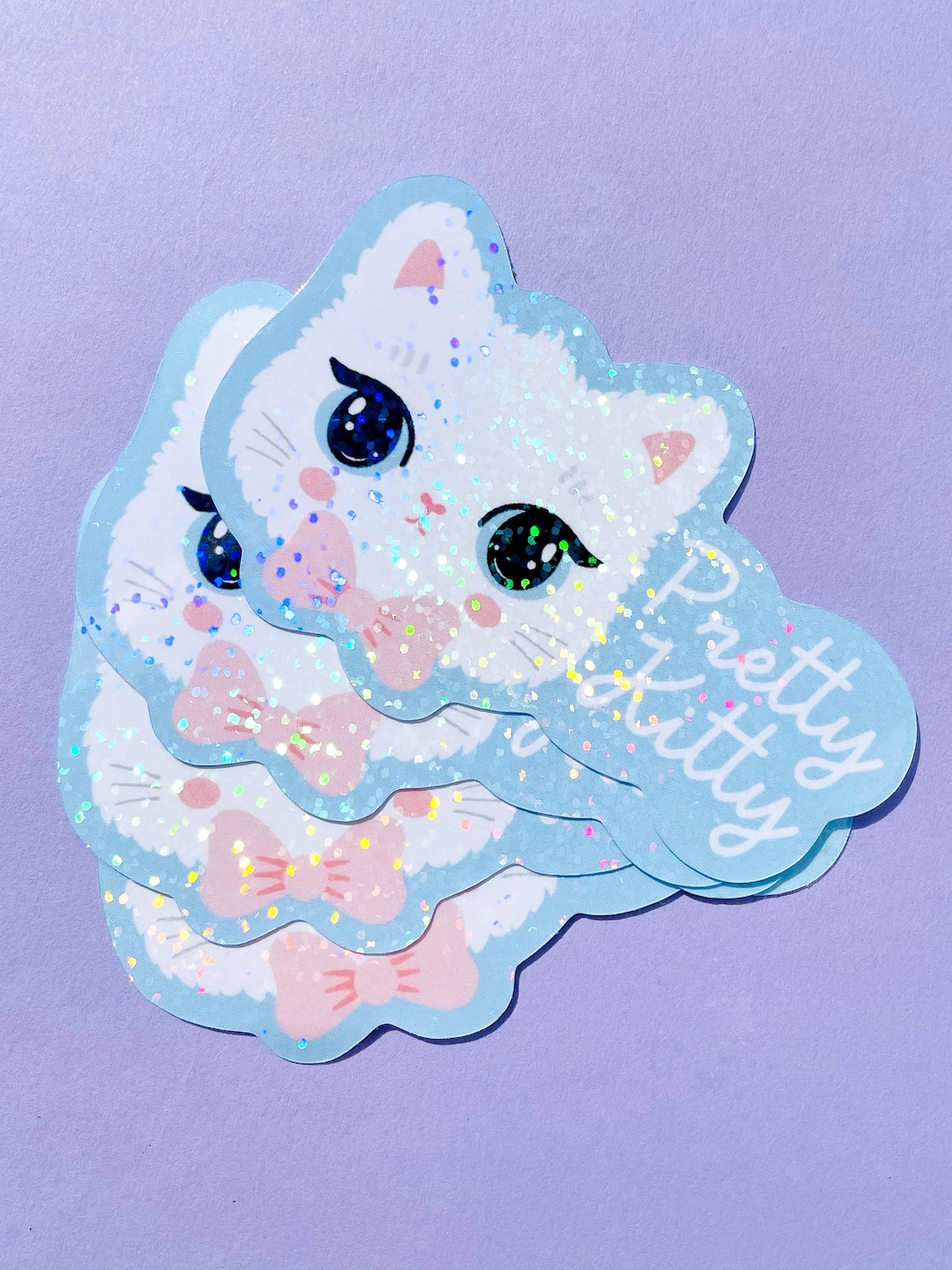 Kawaii Cat Sticker: Holographic Vinyl Pretty Kitty Decal - Etsy