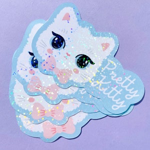 Pegatina de vinilo Kawaii - Gatito bonito - Calcomanía perfecta para portátil o botella de agua