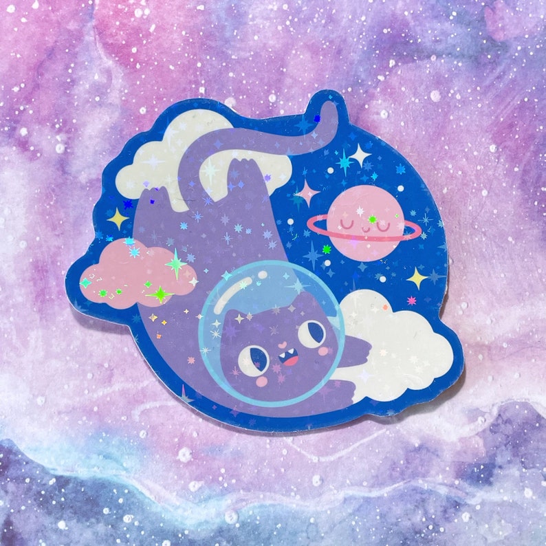 Space Cat Glitter Stickers: Cosmic Kitty Vinyl Decals - Etsy