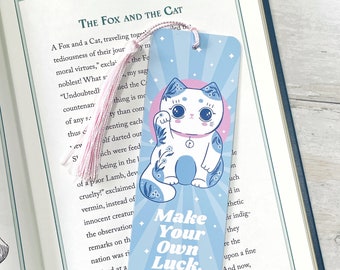 Good Luck Cat Bookmark - cute cat bookmark with tassle, Maneki Neko