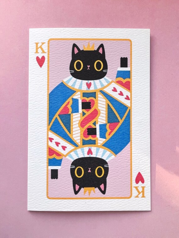 Kawaii King of Hearts Cat Card – Valentine's, Anniversary
