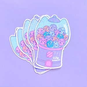 Kawaii cat bubble gum vinyl sparkle sticker perfect as a laptop decal or journal sticker