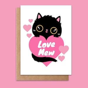 Tarjeta de San Valentín Love Mew: linda tarjeta kawaii con un gato para amantes de los gatos y para Galentines