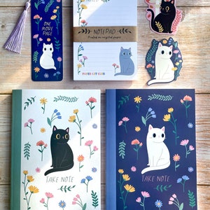 Wildflower White Cat Notebook beautiful springtime stationery recycled eco friendly paper image 6