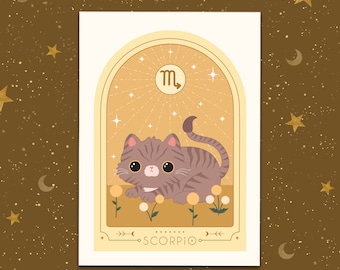 Scorpio Zodiac Kitty Art print cute star sign print - Astrology art
