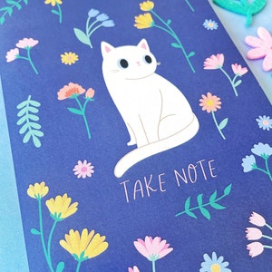 Wildflower White Cat Notebook beautiful springtime stationery recycled eco friendly paper image 1