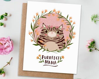 Mother's Day Cat Card – Cute Mama Cat with Floral Crown – Perfect for Cat Lovers & Cat Mums