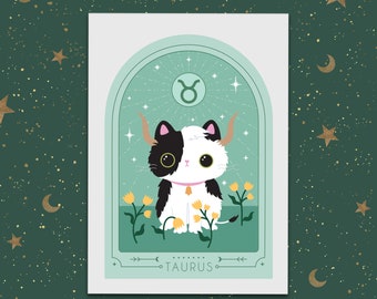 Taurus Zodiac Kitty Art print cute star sign print - Astrology art