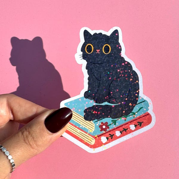 Sparkly Bookish Cat Vinyl Sticker - 2 Designs