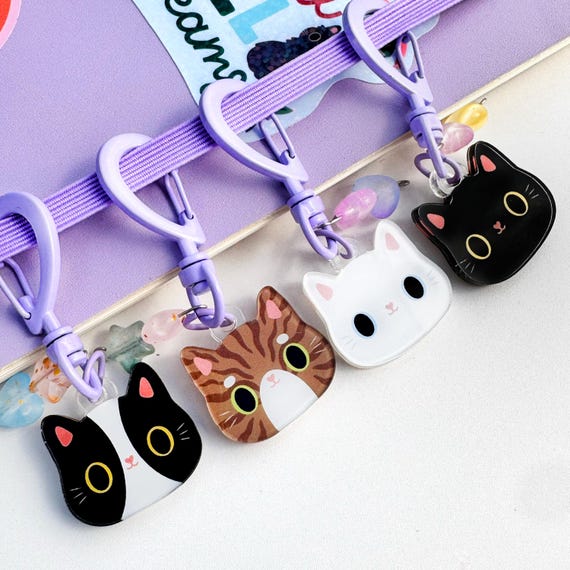Cute Cat Journal Charm – Kawaii Clip-On Planner Dangle for Bullet Journals, Binders & Notebooks
