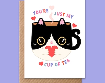 Cute Cat just my cup of tea Valentines Card