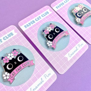 Black Cat Fan Club Enamel Pin Badge, hard enamel pin, cat lapel badge, cat pin, cute cat pin, kawaii pin badge image 4