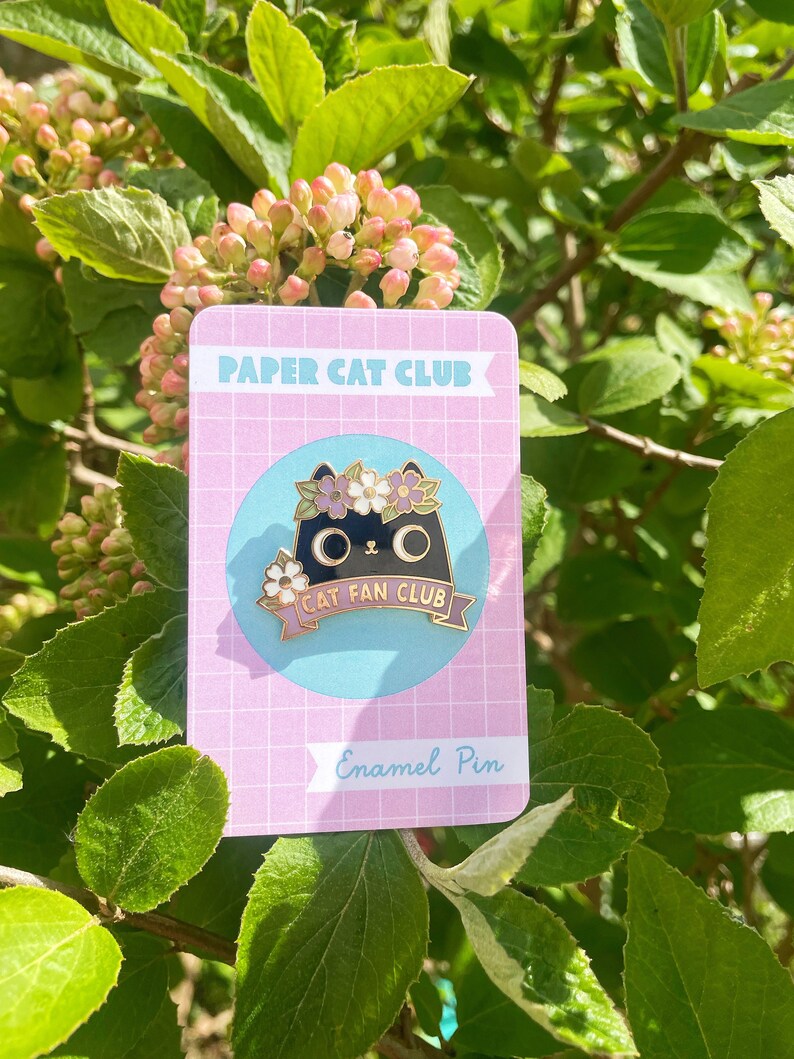 Black Cat Fan Club Enamel Pin Badge, hard enamel pin, cat lapel badge, cat pin, cute cat pin, kawaii pin badge Purple