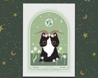 Capricorn Zodiac Kitty Art print cute star sign print - Astrology art