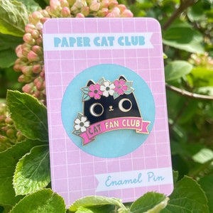 Black Cat Fan Club Enamel Pin Badge, hard enamel pin, cat lapel badge, cat pin, cute cat pin, kawaii pin badge Pink