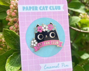 Black Cat Fan Club Enamel Pin Badge, hard enamel pin, cat lapel badge, cat pin, cute cat pin, kawaii pin badge