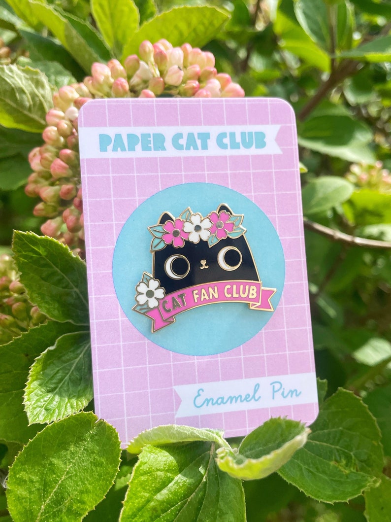 Black Cat Fan Club Enamel Pin Badge, hard enamel pin, cat lapel badge, cat pin, cute cat pin, kawaii pin badge Pink